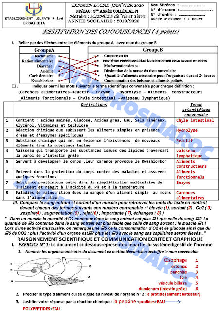examen local svt 3ac avec correction