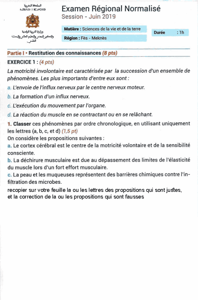 Correction d'examen régional svt 3ac